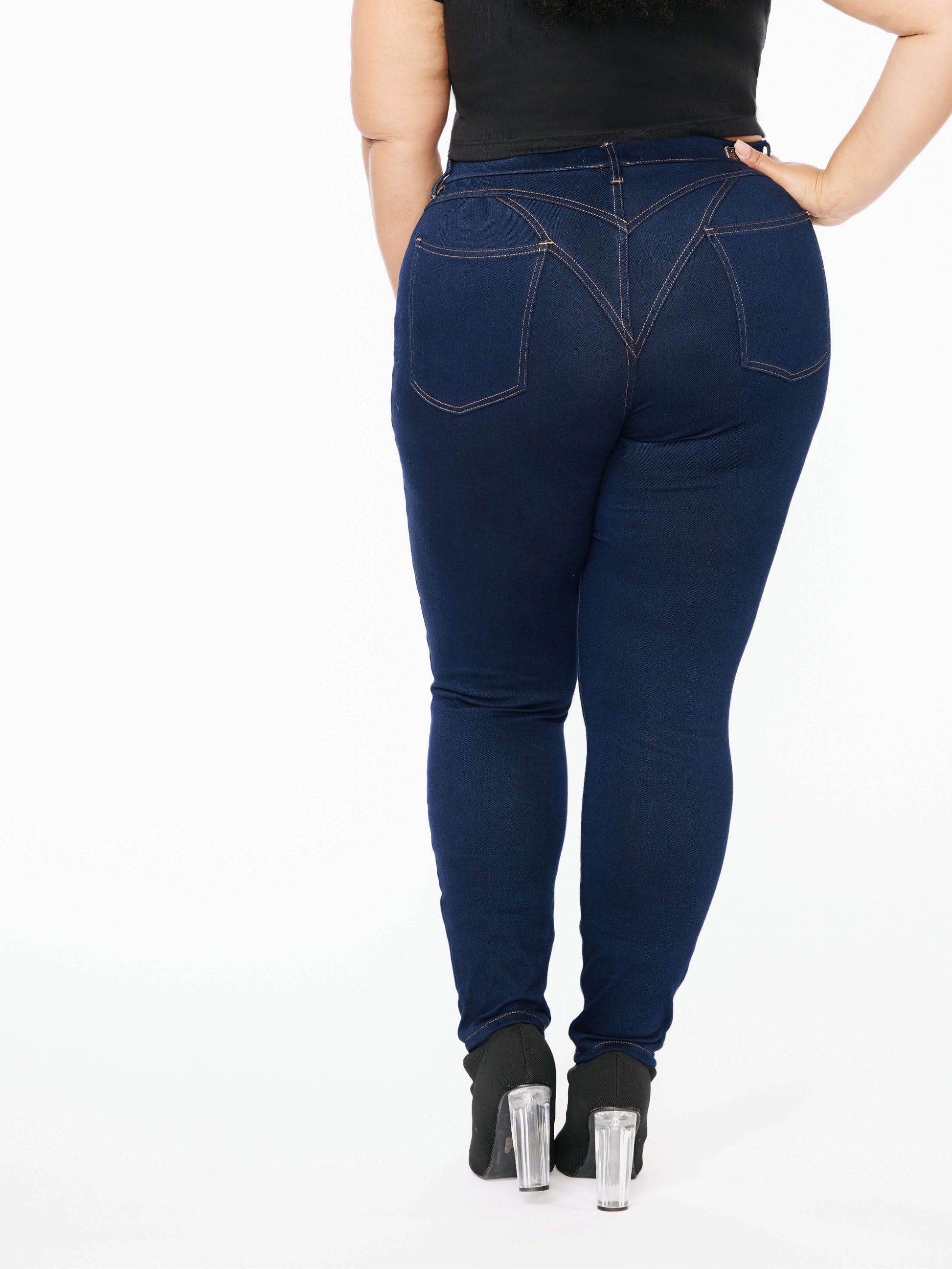 Peel Off Pull On Jeans - Dark Wash - 4