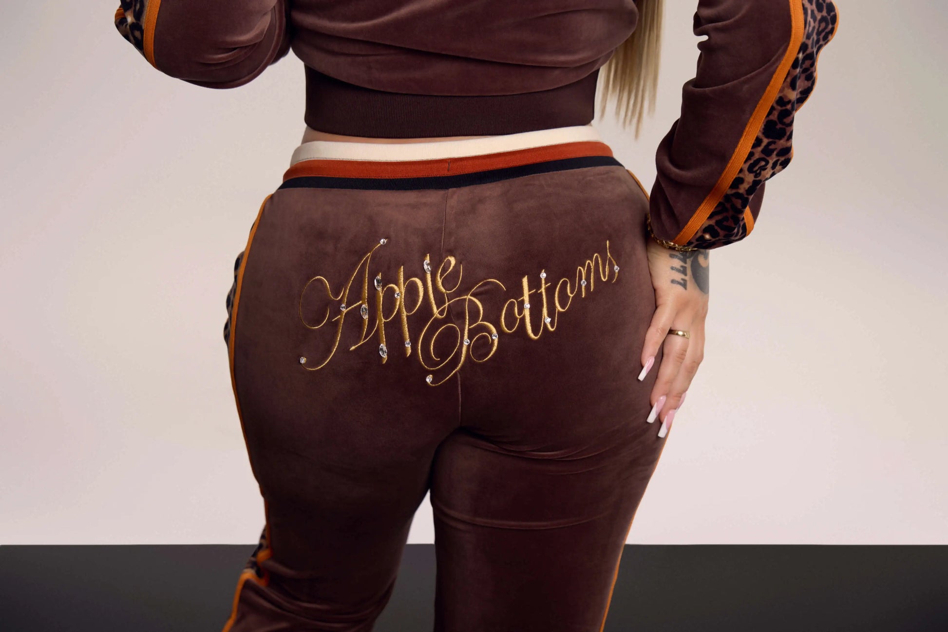 Apple Bottoms Jeans-Latto--EmbellishedVelourPant-Brown-4