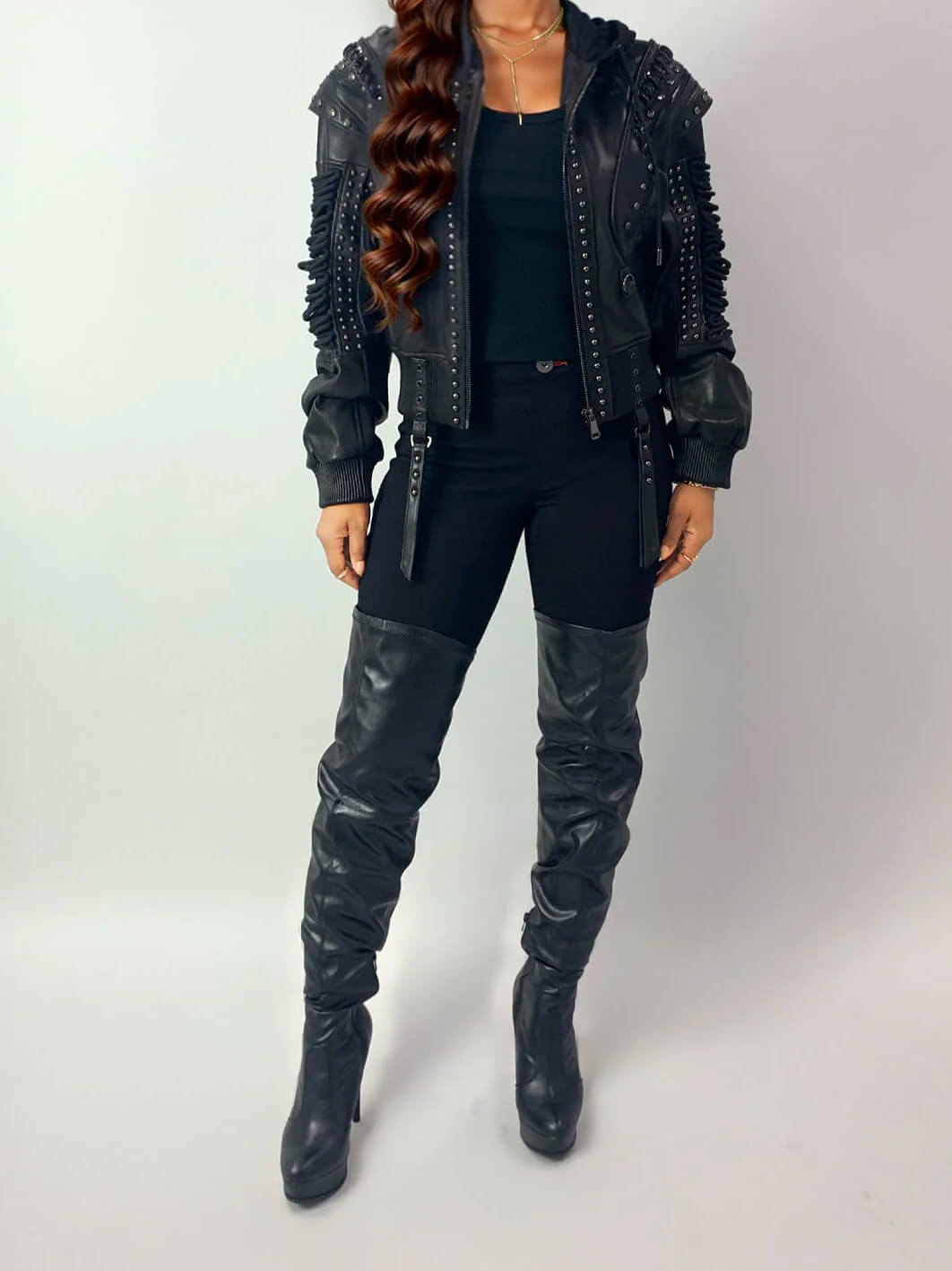 Lace Up Leather Bomber - cropped 2