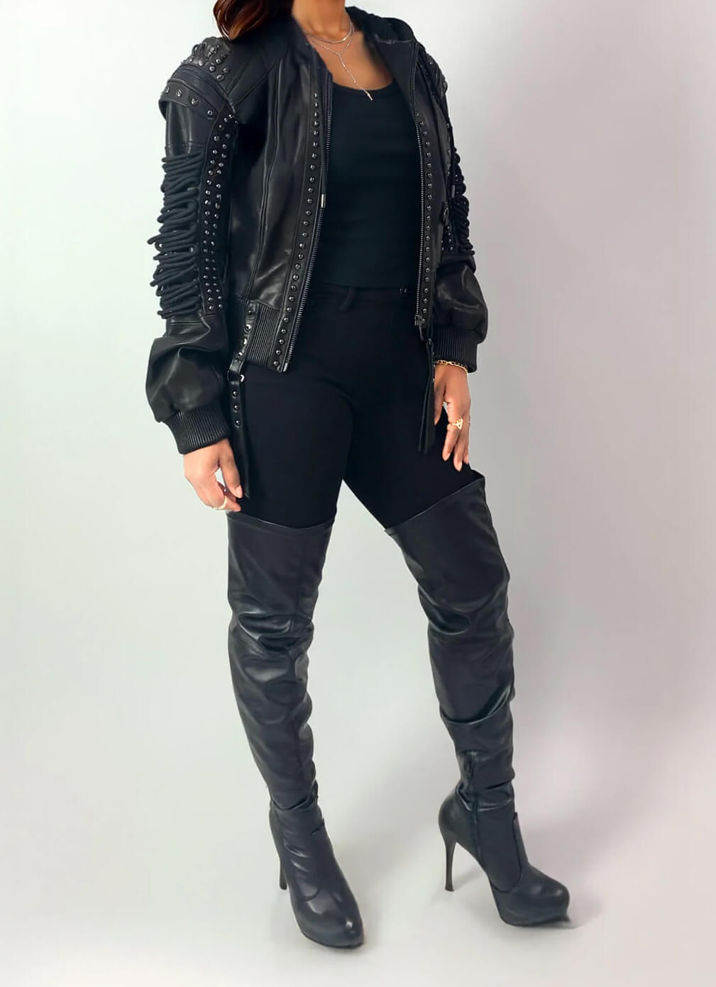 Lace Up Leather Bomber - cropped 1