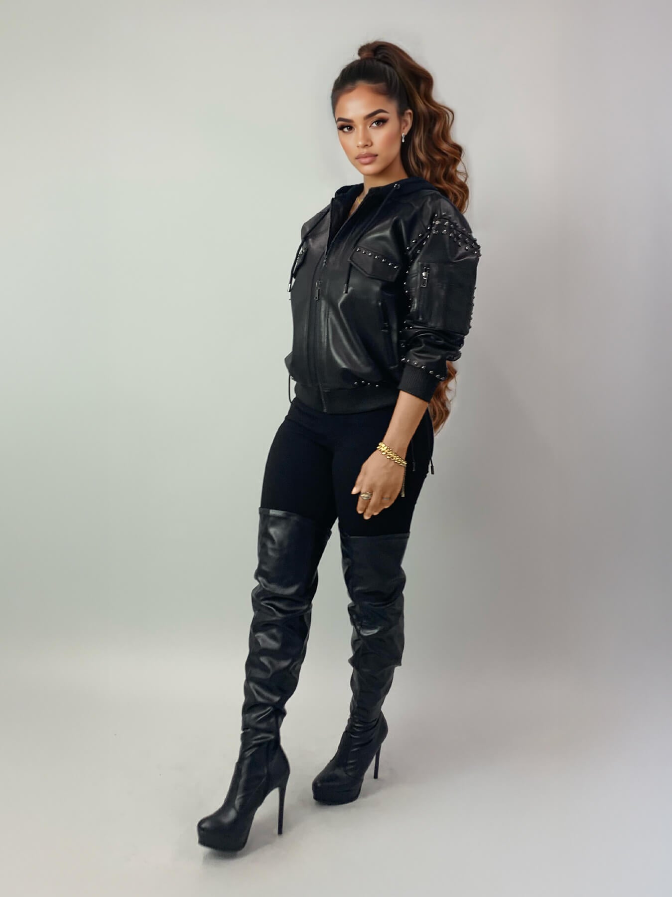 Studded Leather Bomber Jacket 1
