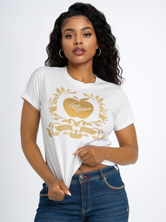 White | Apple Bottoms - AFJL-4172 - Golden Crest Tee - White - 1