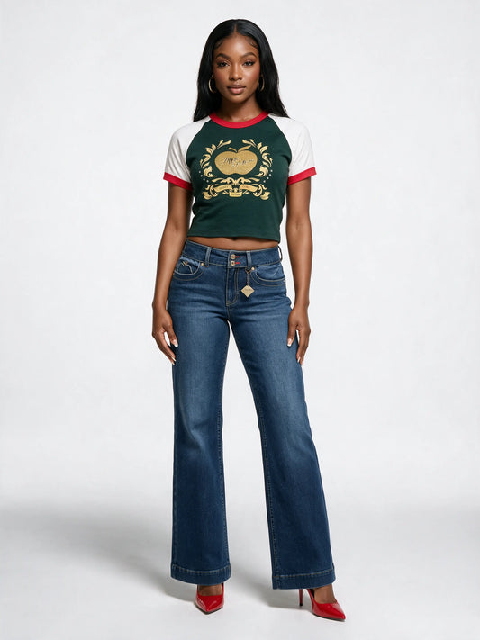 Apple Bottoms - ASK-4265 - Color Blocked Crest Baby Tee - Forest - 3