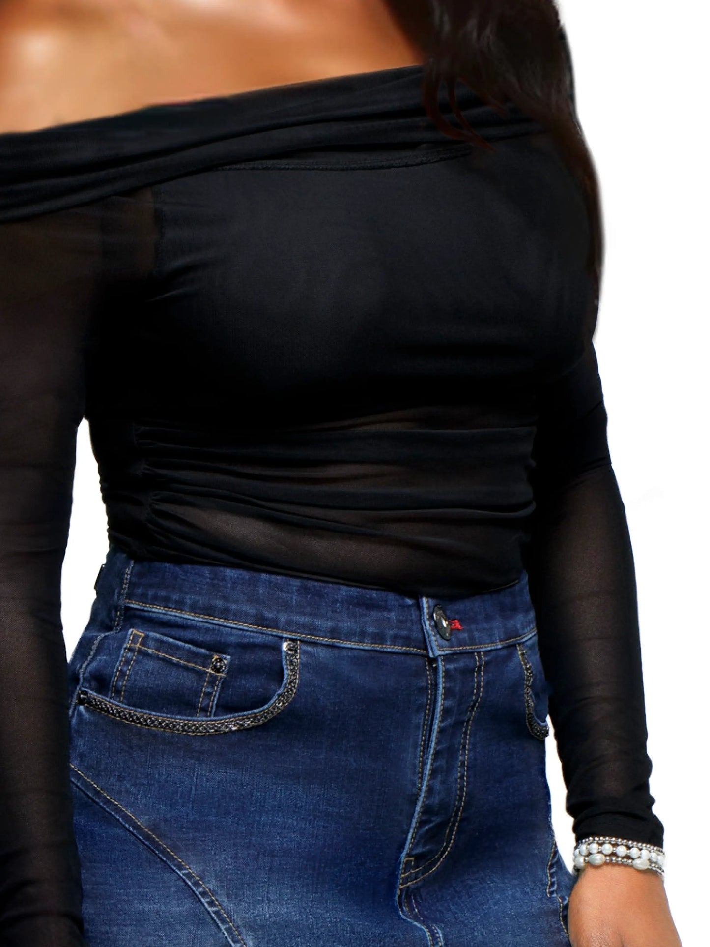 Apple Bottoms - Off Shoulder Mesh Top - Black - 4