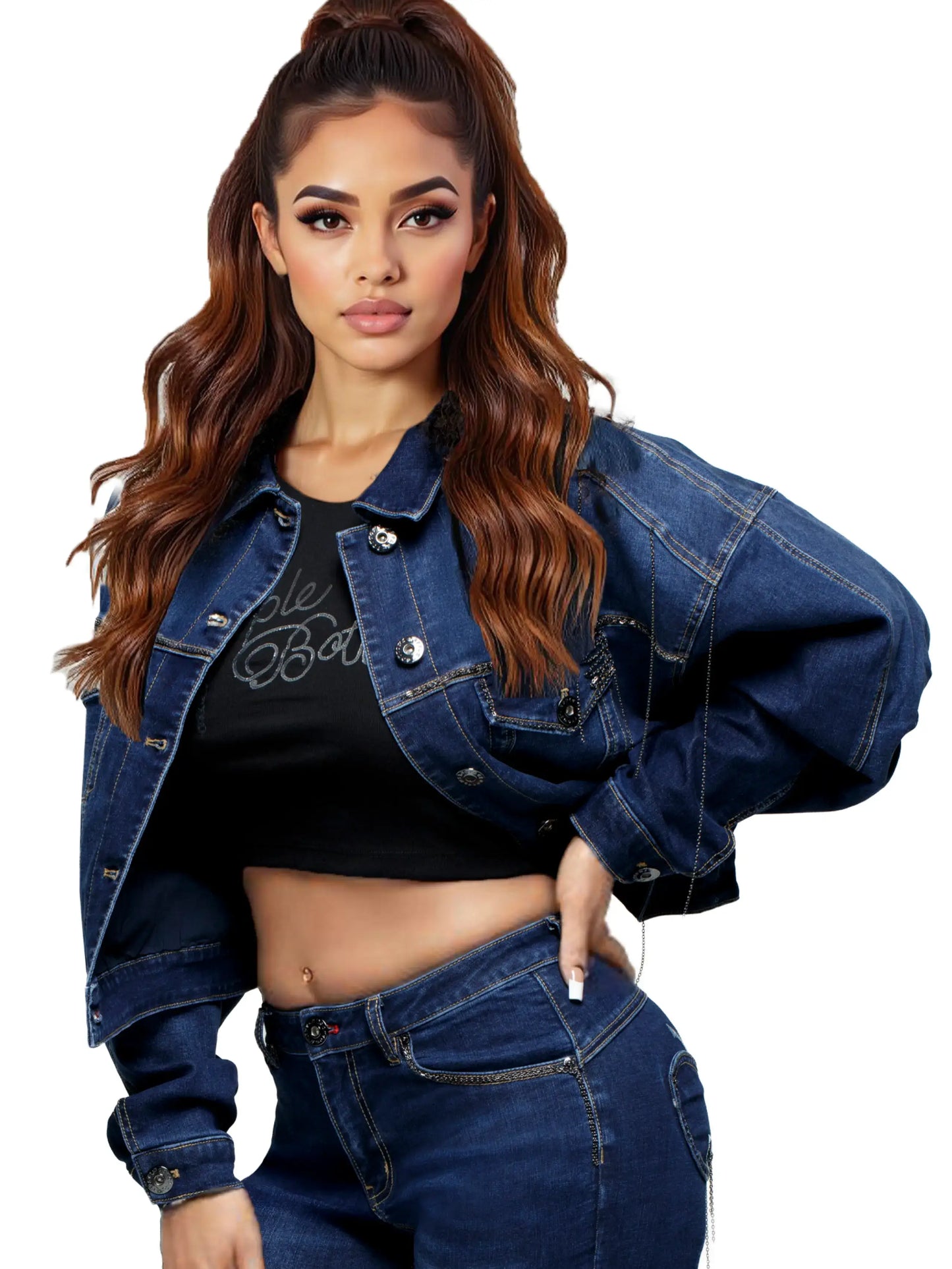 APPLE BOTTOM JEANS - AFK-4109
CHAIN LINK CROPPED JACKET DARK - 6