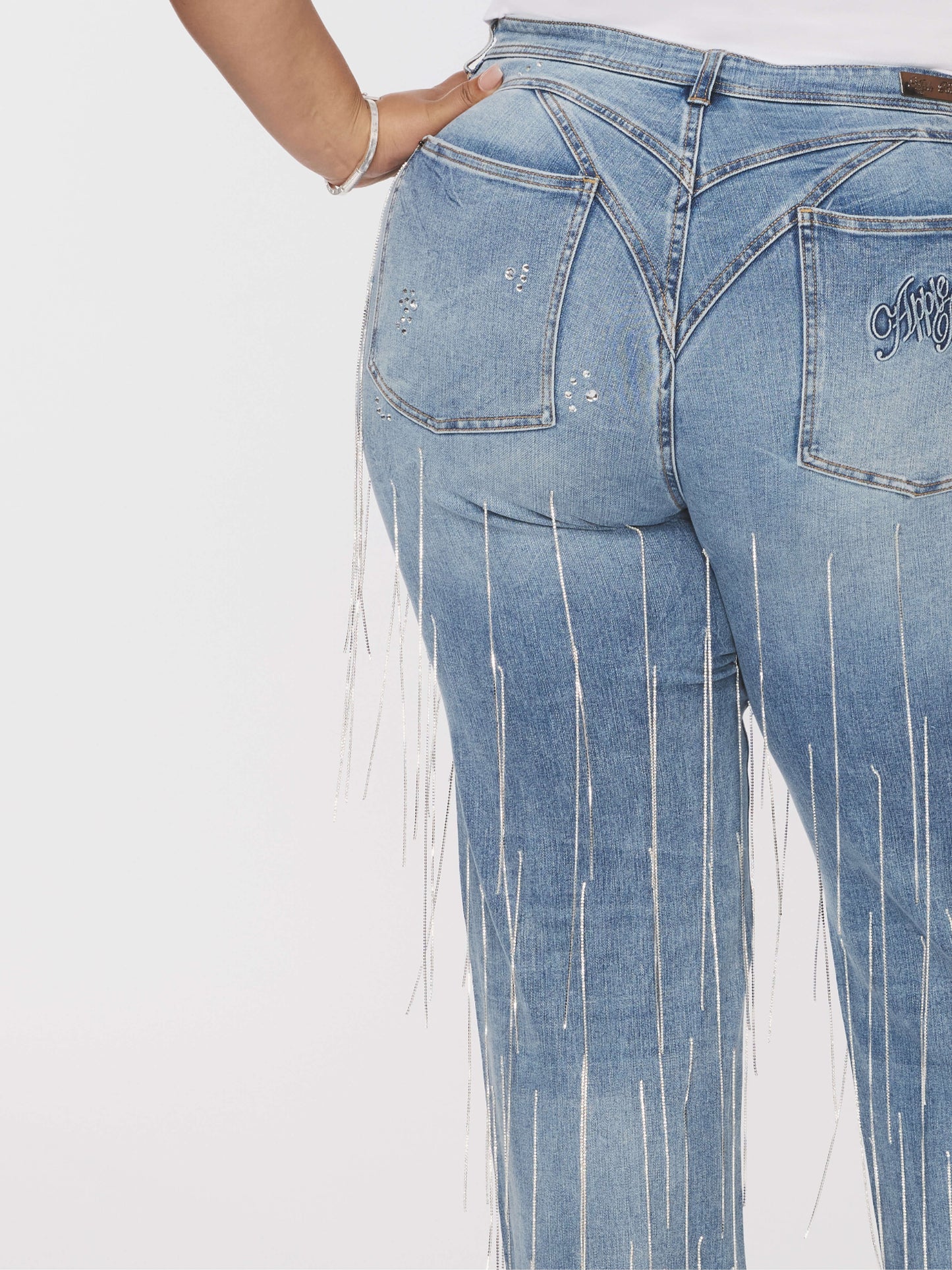 APPLE BOTTOMS - Star Struck Destructed Fringe Jean - Medium Wash - 3