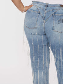 Star Struck Destructed Fringe Jean - Medium Wash – Apple Bottom Jeans