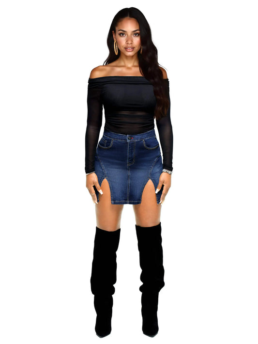 Signature Chain Link Apple Mini Skirt - Dark Wash