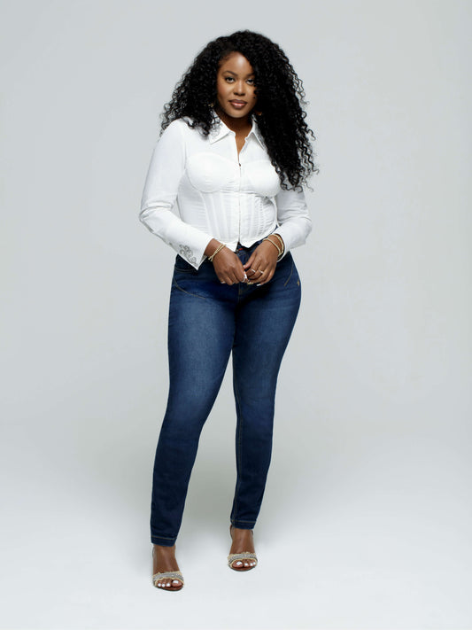 APPLE BOTTOM JEANS - TRICK 'EM CORSET SHIRT WHITE - 1