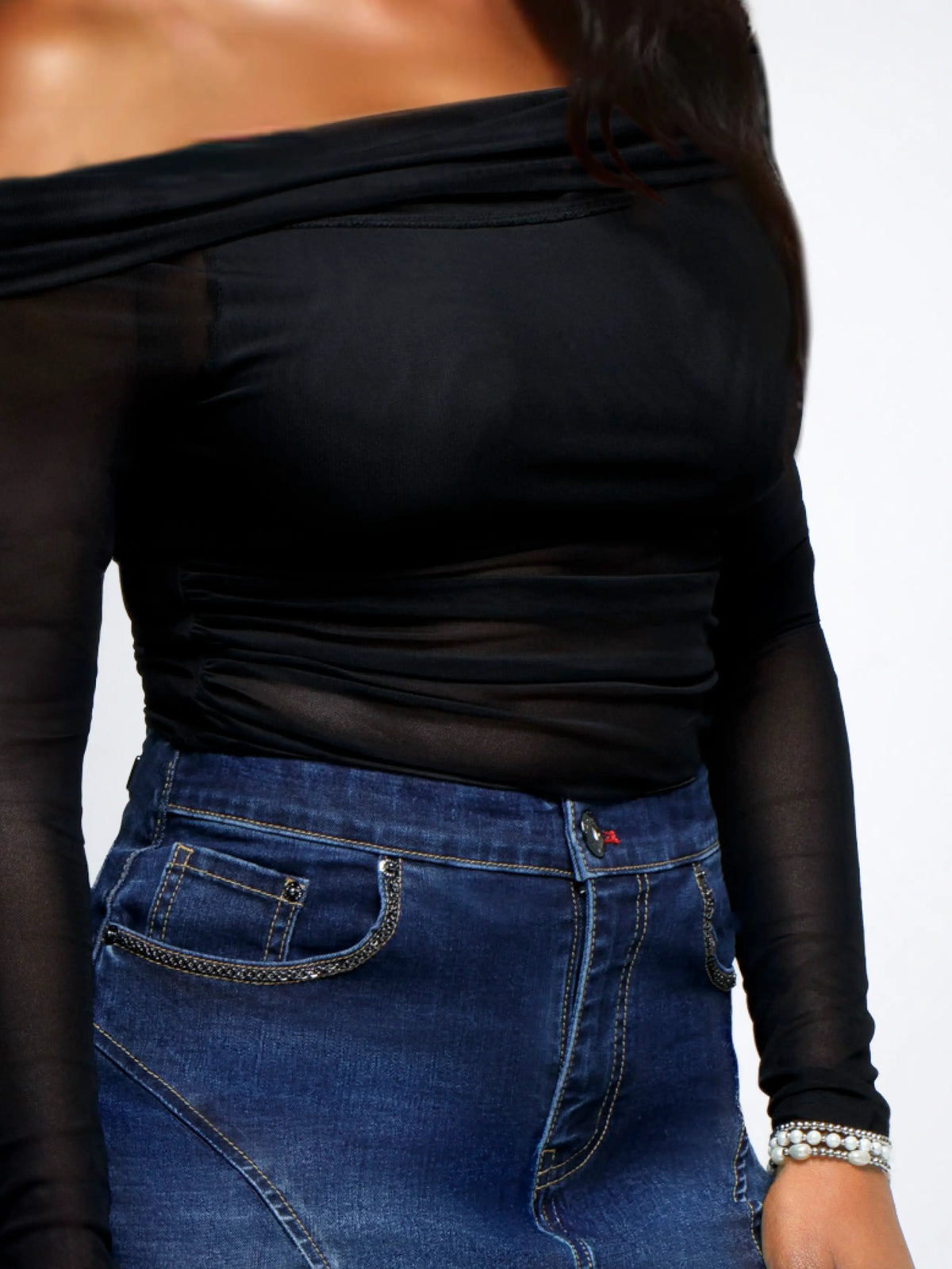 Black | Apple Bottoms - AFB-4146 - Off Shoulder Mesh Top - Black - 5