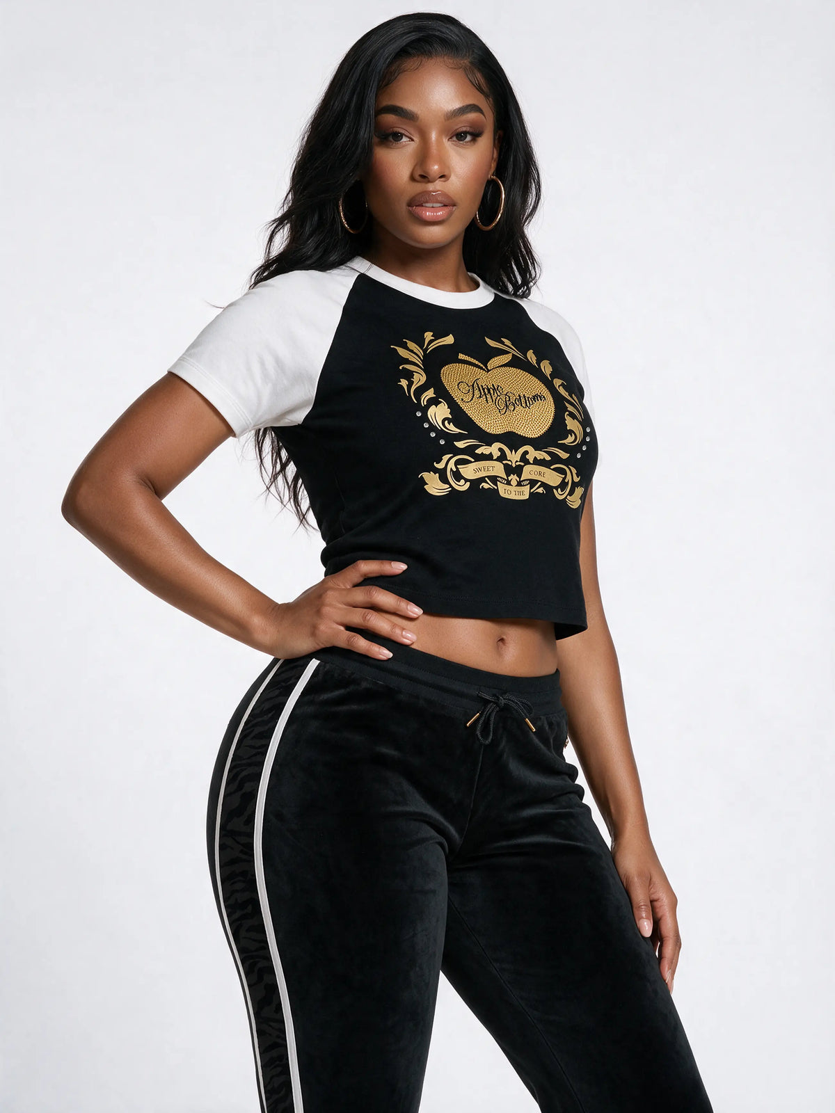 Apple Bottoms - ASK-4265 - Color Blocked Crest Baby Tee - Black - 3