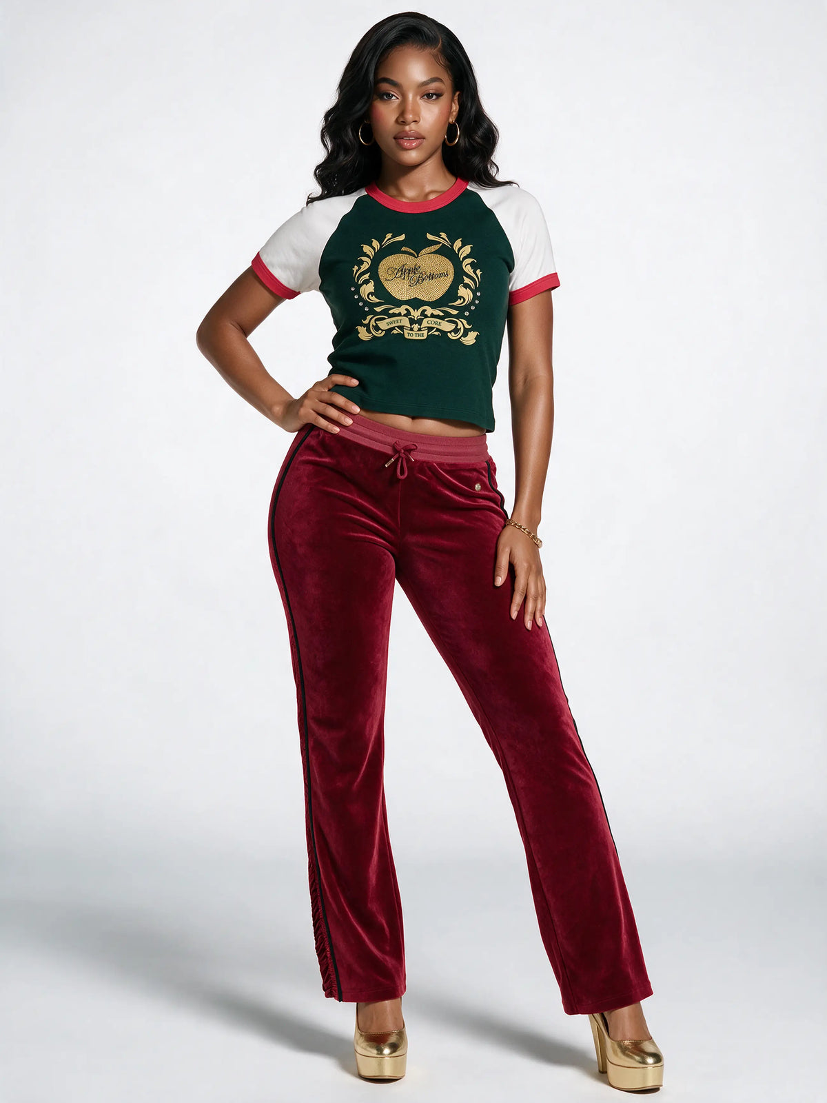 Forest | Apple Bottoms - ASK-4265 - Color Blocked Crest Baby Tee - Forest - 1