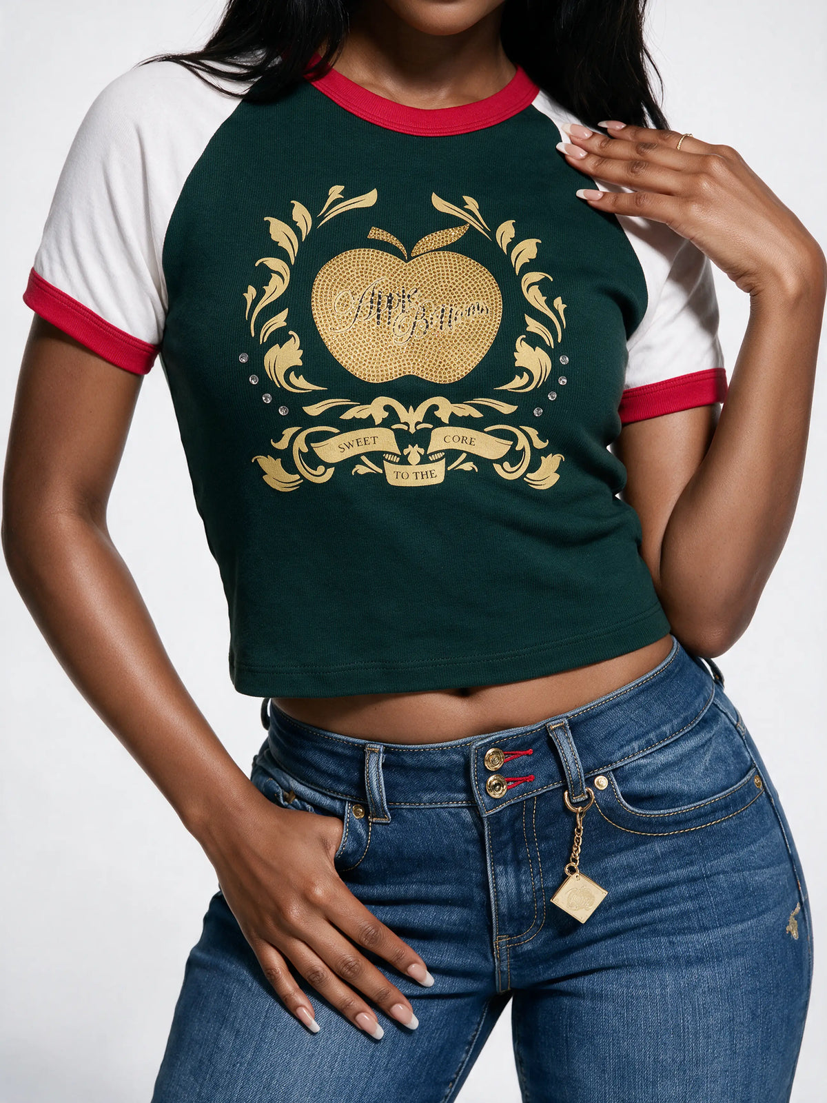 Forest | Apple Bottoms - ASK-4265 - Color Blocked Crest Baby Tee - Forest - 4