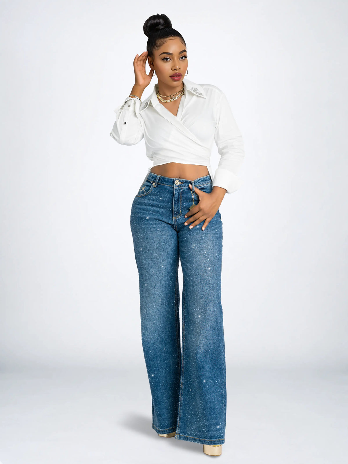 Phantom Wash | Apple Bottoms - AHJ-4123 - Wide Leg Rain On Me - Phantom Wash - 4