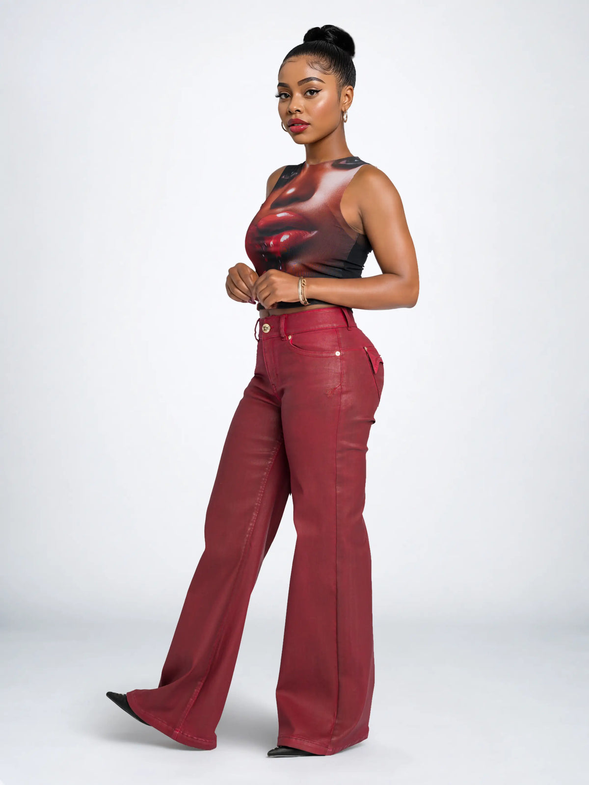 Red Delicious | Apple Bottoms - AHJ-4233 - Wide Leg Jean - Red Delicious - 2