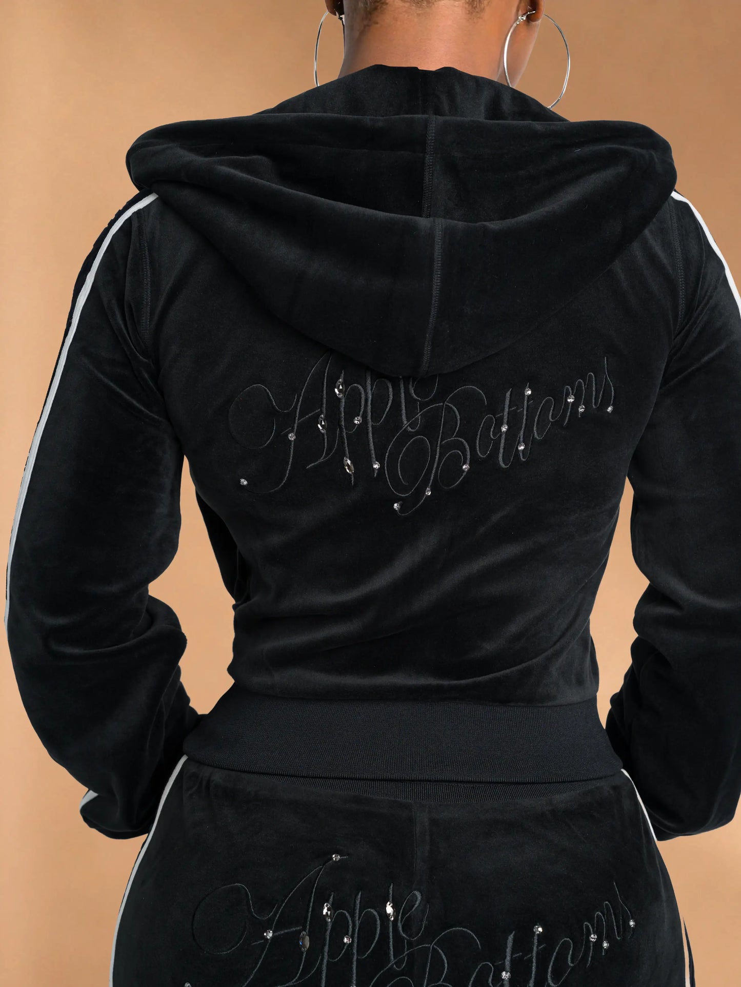 Black with Burnout Trim | Apple Bottoms - AHK-4246 - Velour Hooded Jacket  - 6