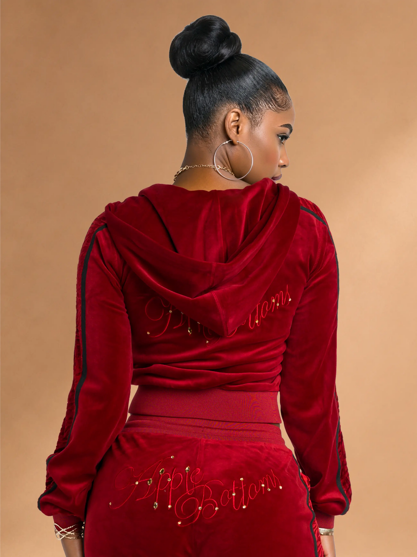 Red with Burnout Trim | Apple Bottoms - AHK-4246 - Velour Hooded Jacket - 3