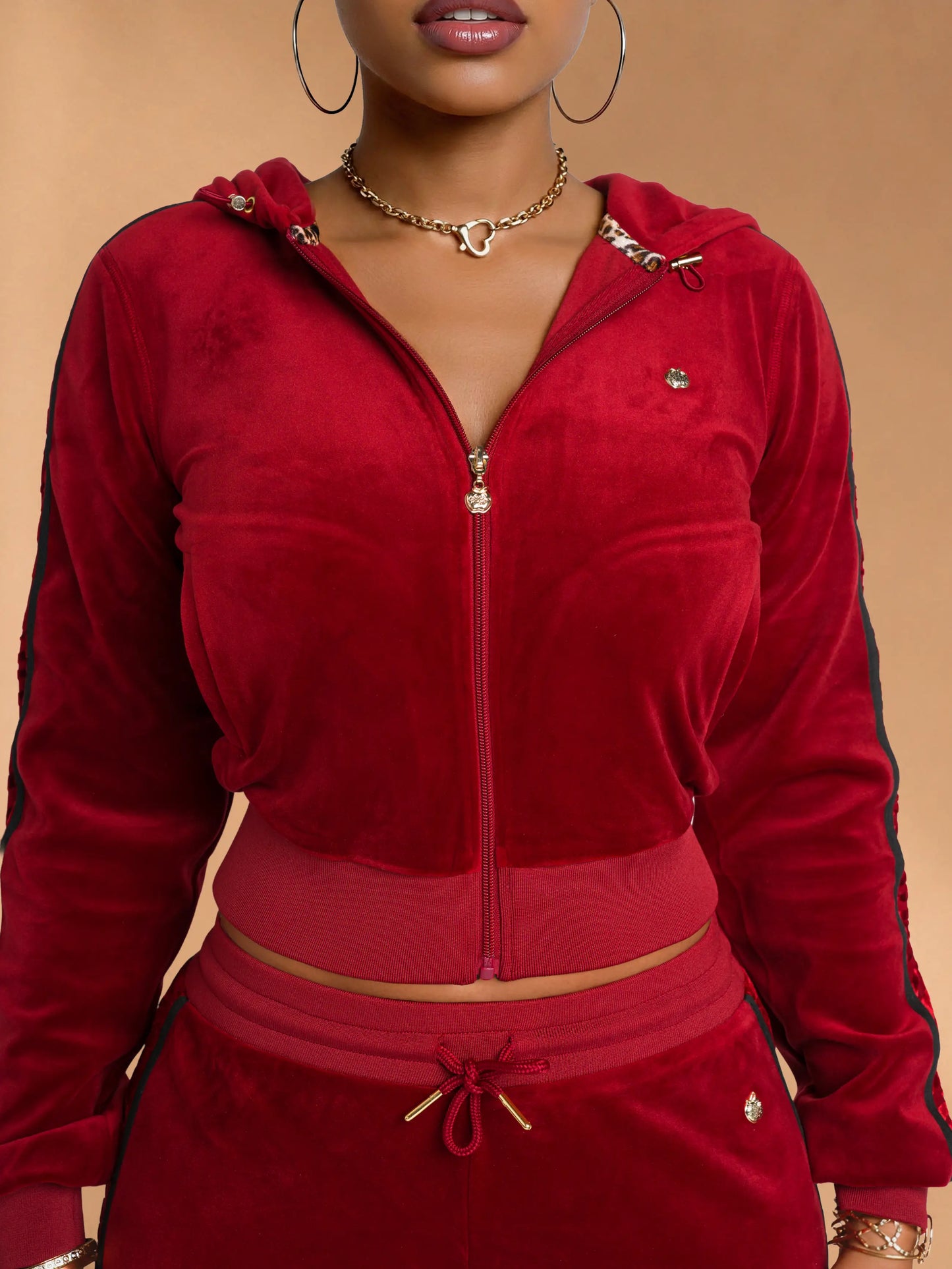 Red with Burnout Trim | Apple Bottoms - AHK-4246 - Velour Hooded Jacket - 4