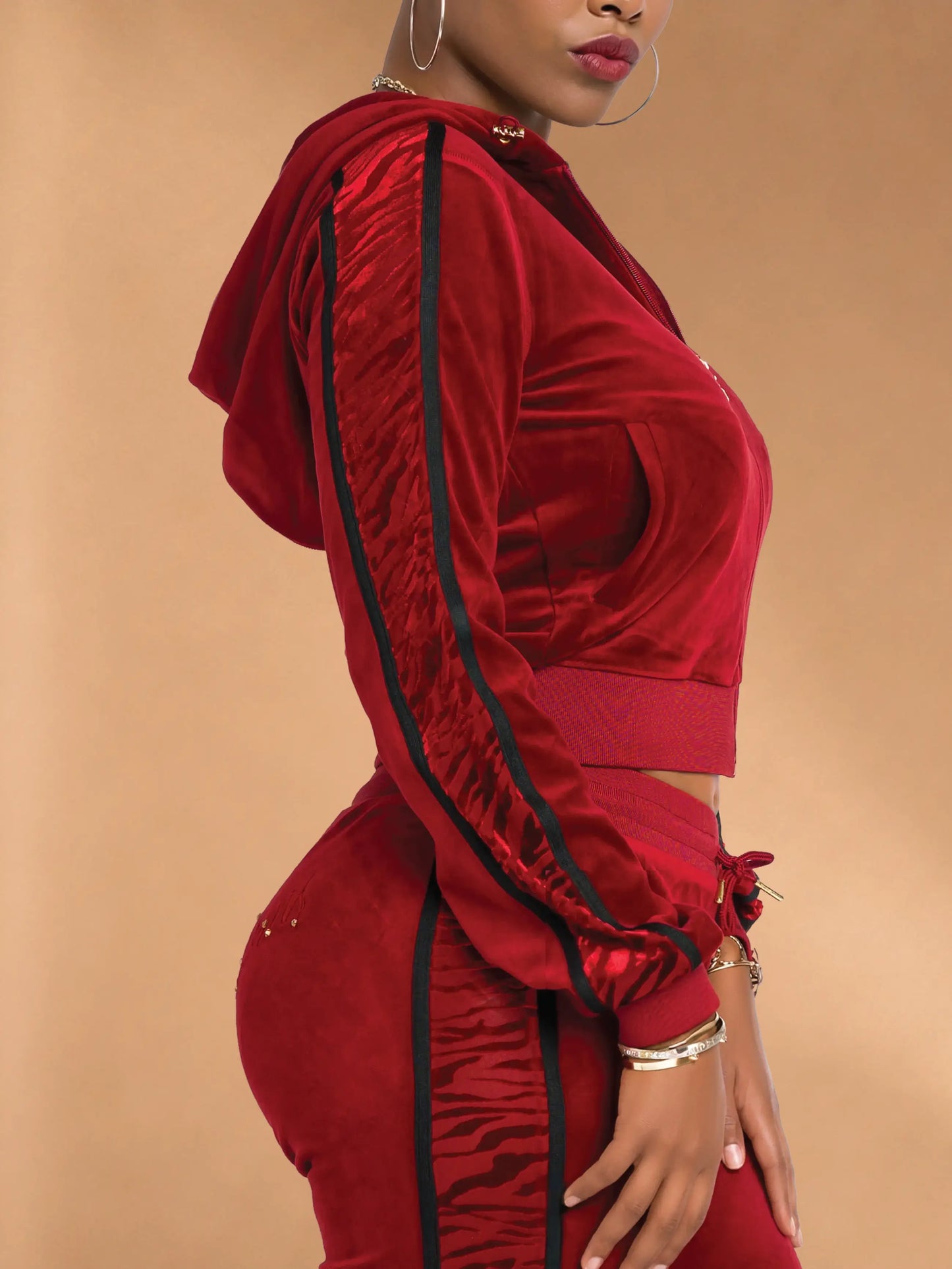 Red with Burnout Trim | Apple Bottoms - AHK-4246 - Velour Hooded Jacket - 5