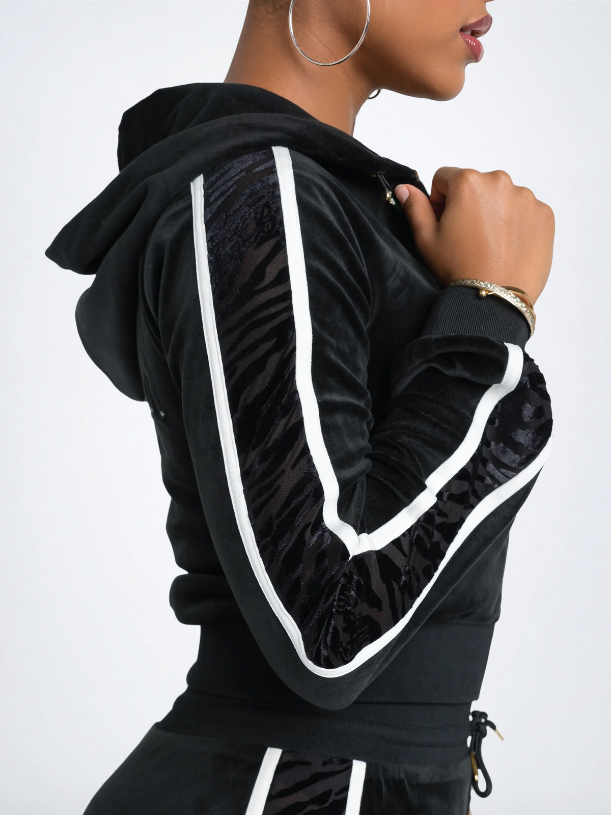 Black with Burnout Trim | Apple Bottoms - AHK-4247 - Velour Sweatpants Burnout Trim - 5