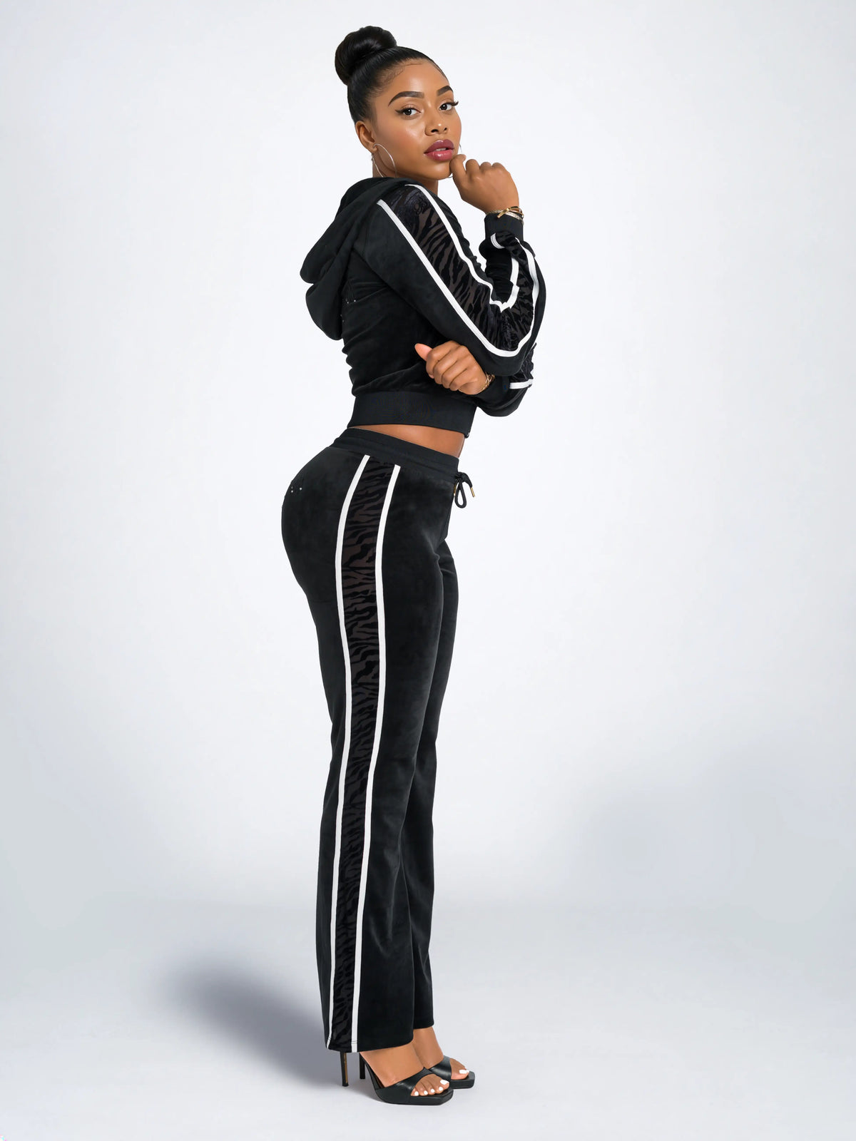 Black with Burnout Trim | Apple Bottoms - AHK-4247 - Velour Sweatpants Burnout Trim - 2