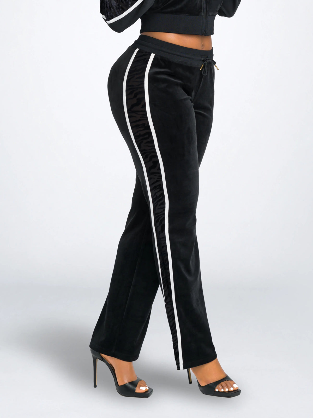 Black with Burnout Trim | Apple Bottoms - Velour Sweatpants Burnout Trim - 1