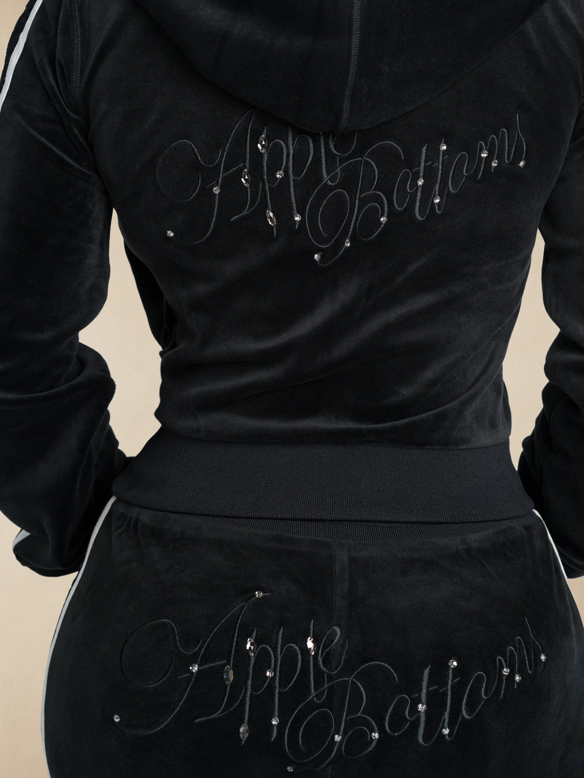 Black with Burnout Trim | Apple Bottoms - Velour Sweatpants Burnout Trim - 1