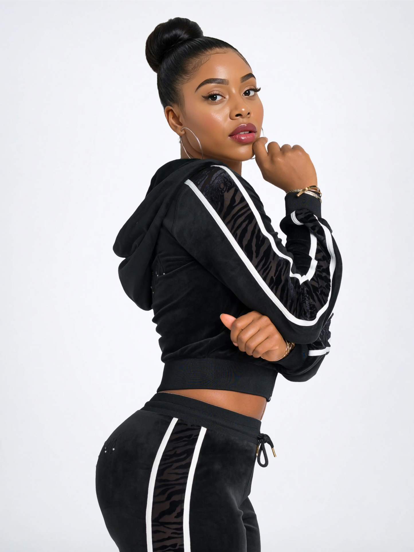 Black with Burnout Trim | Apple Bottoms - AHK-4247 - Velour Sweatpants Burnout Trim - 3