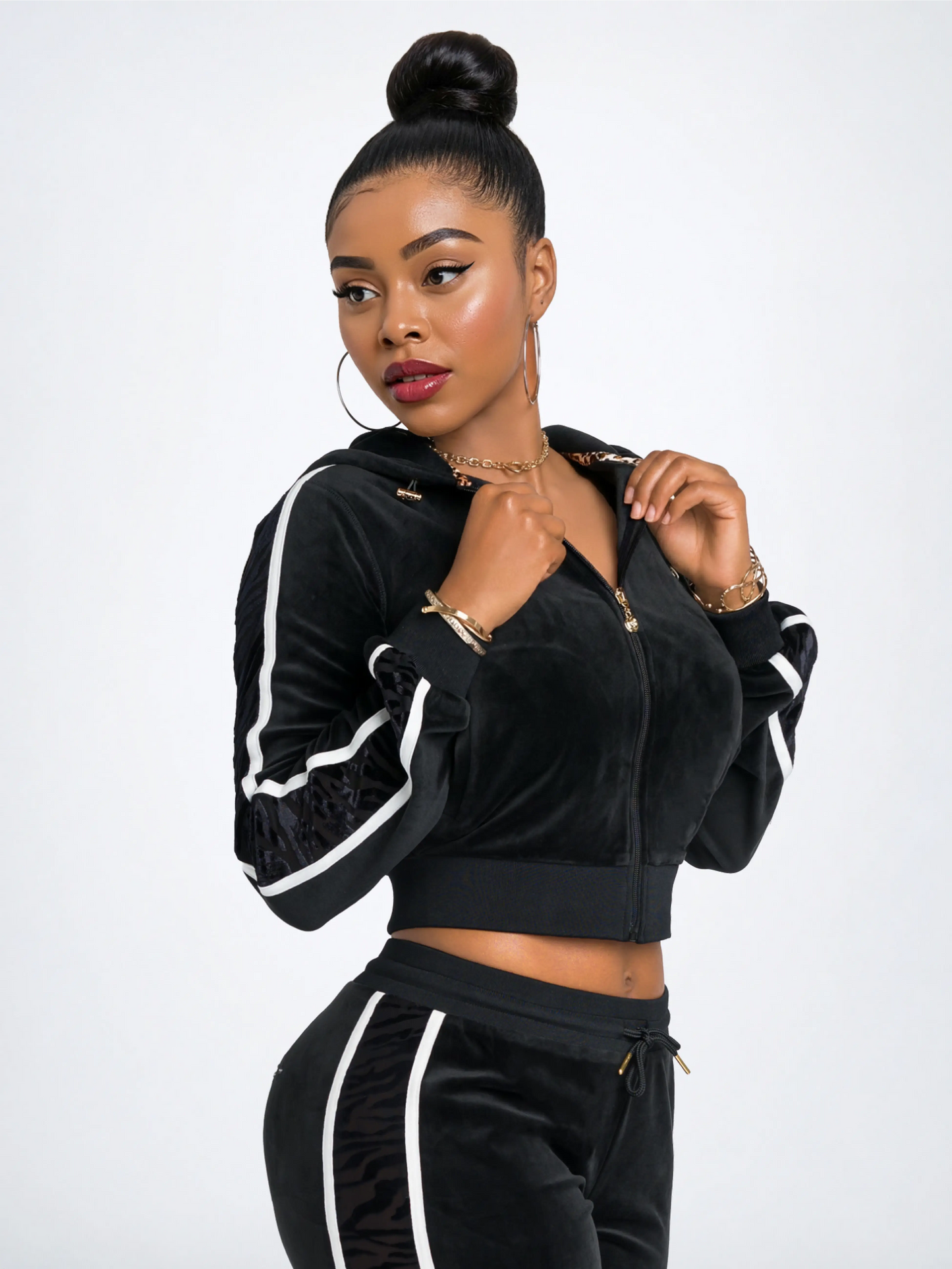 Black with Burnout Trim | Apple Bottoms - AHK-4247 - Velour Sweatpants Burnout Trim - 1