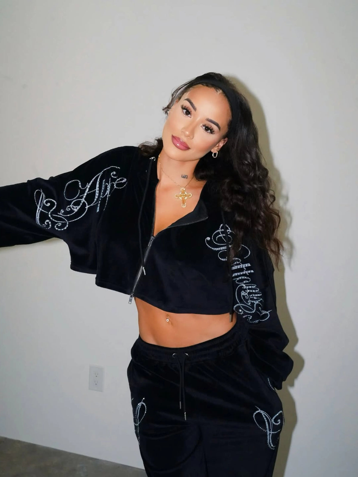 Black | Apple Bottoms - Velour Wide Leg Track Pants - Black - UGC - 1