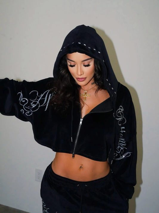 Apple Bottoms - Velour Wide Leg Track Pants - Black - UGC - 2