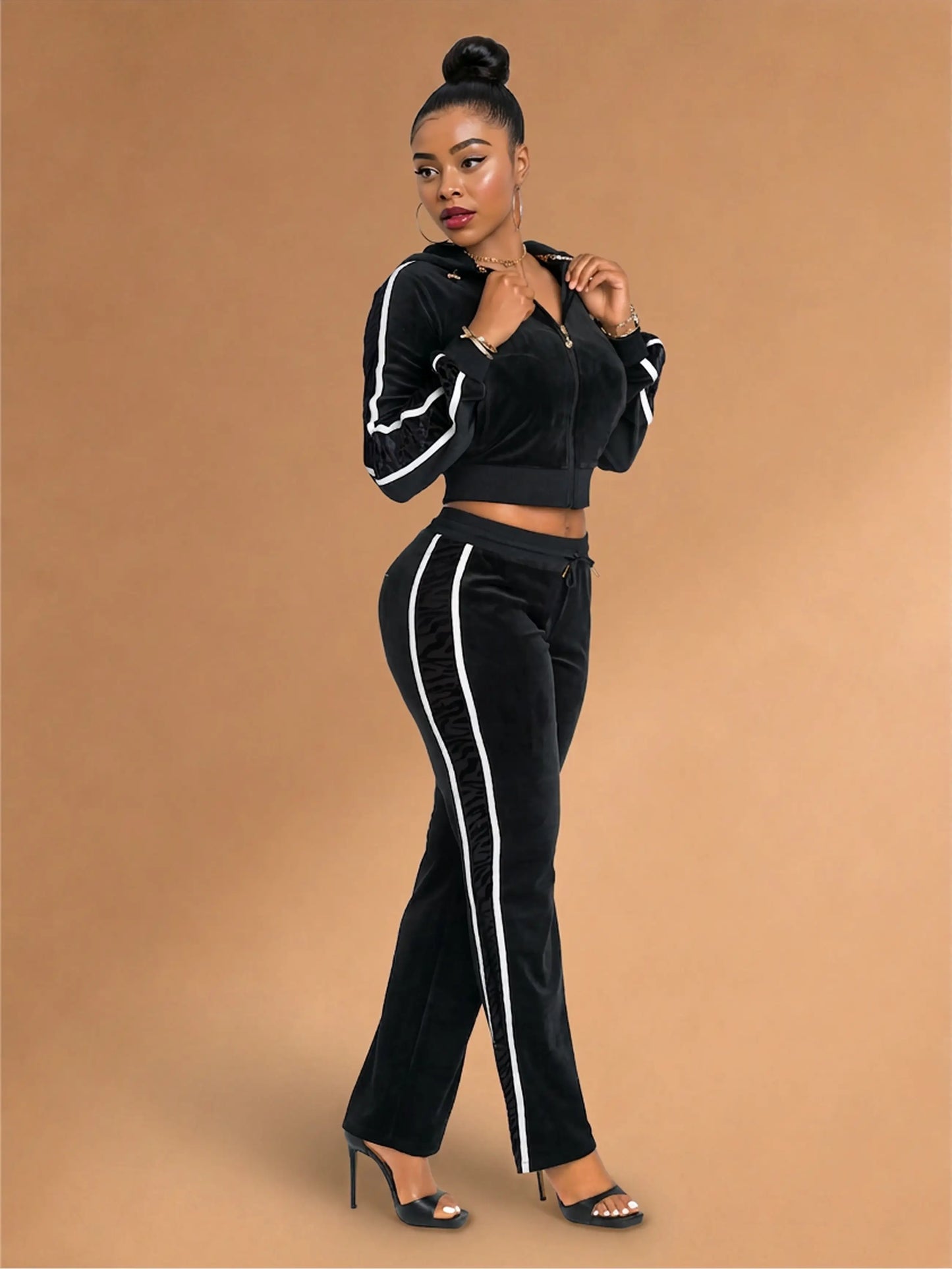 Black with Burnout Trim | Apple Bottoms - AHK-4247 - Velour Sweatpants Burnout Trim - 2