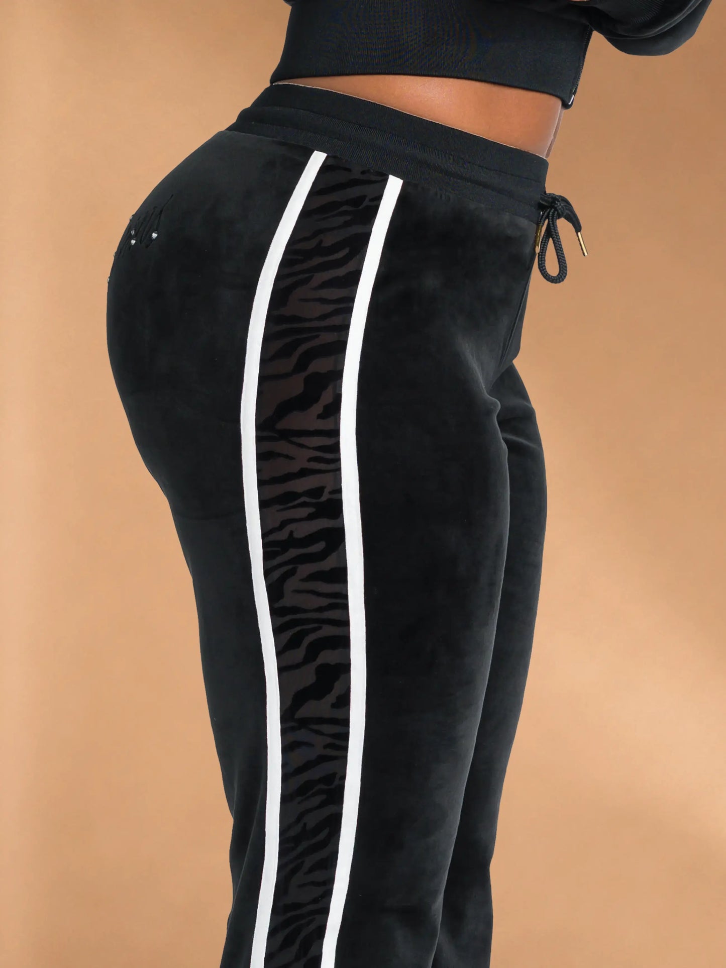 Black with Burnout Trim | Apple Bottoms - AHK-4247 - Velour Sweatpants Burnout Trim - 4
