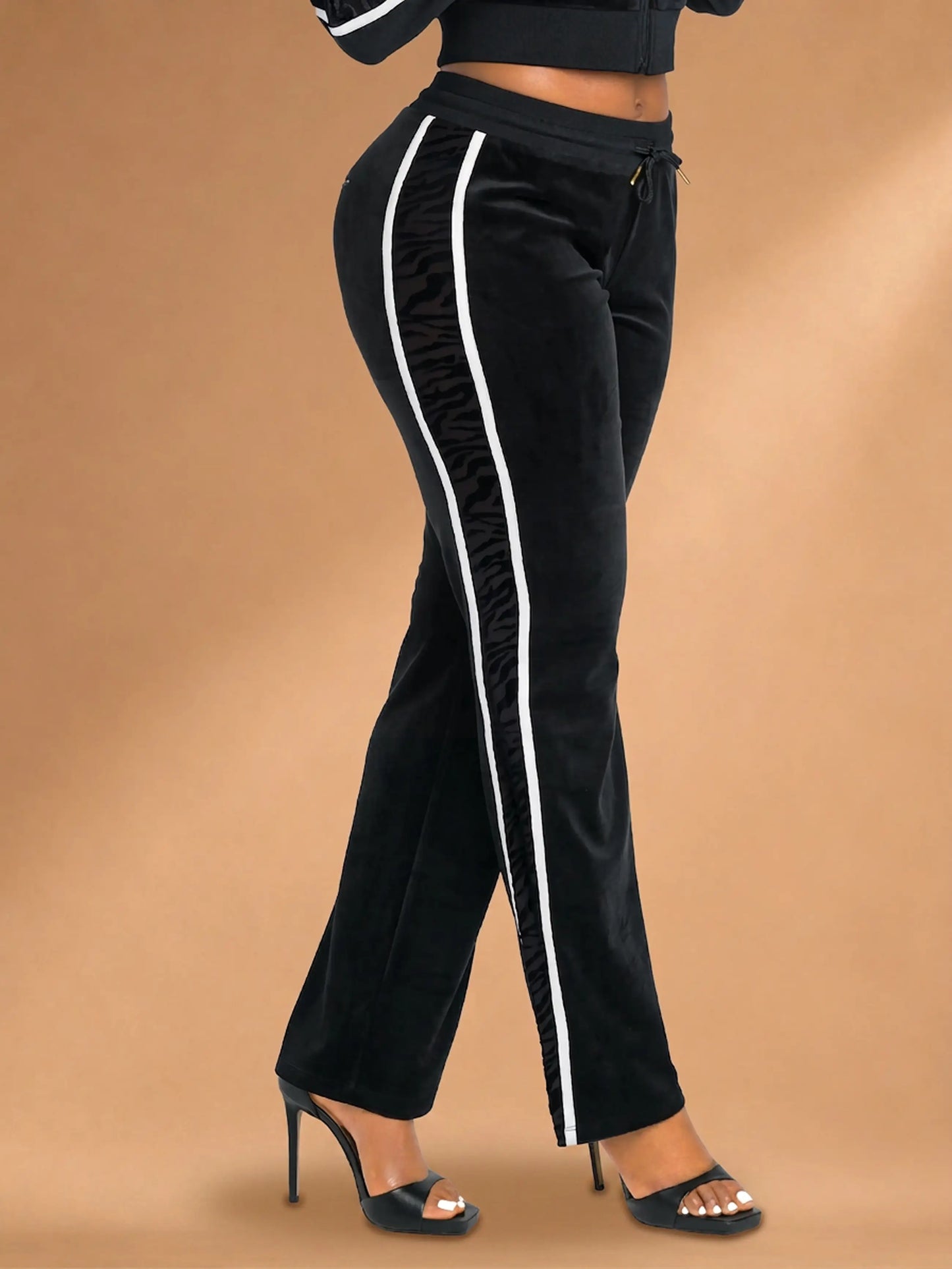 Black with Burnout Trim | Apple Bottoms - AHK-4247 - Velour Sweatpants Burnout Trim - 5
