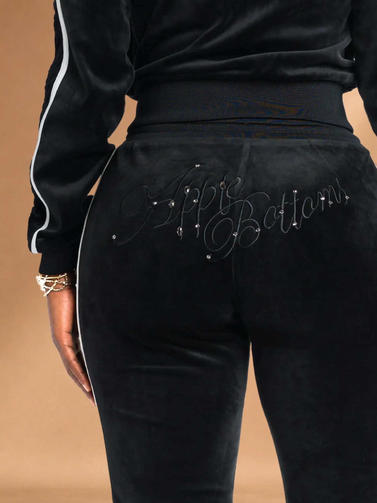 Black with Burnout Trim | Apple Bottoms - AHK-4247 - Velour Sweatpants Burnout Trim - 6