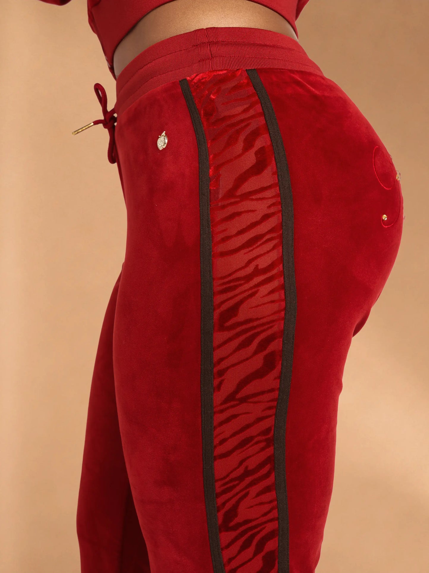 Red with Burnout Trim | Apple Bottoms - AHK-4247 - Velour Sweatpants Burnout Trim - 4