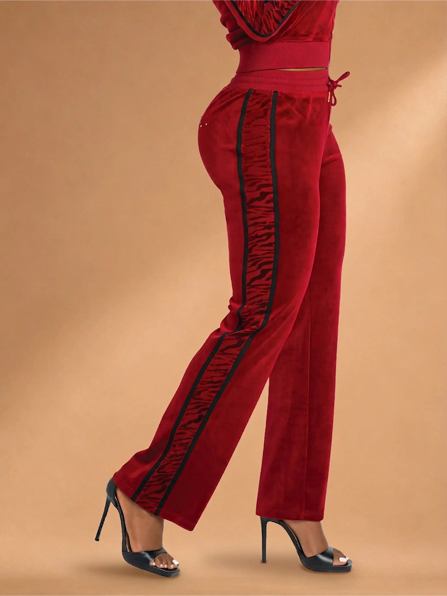 Red with Burnout Trim | Apple Bottoms - AHK-4247 - Velour Sweatpants Burnout Trim - 5