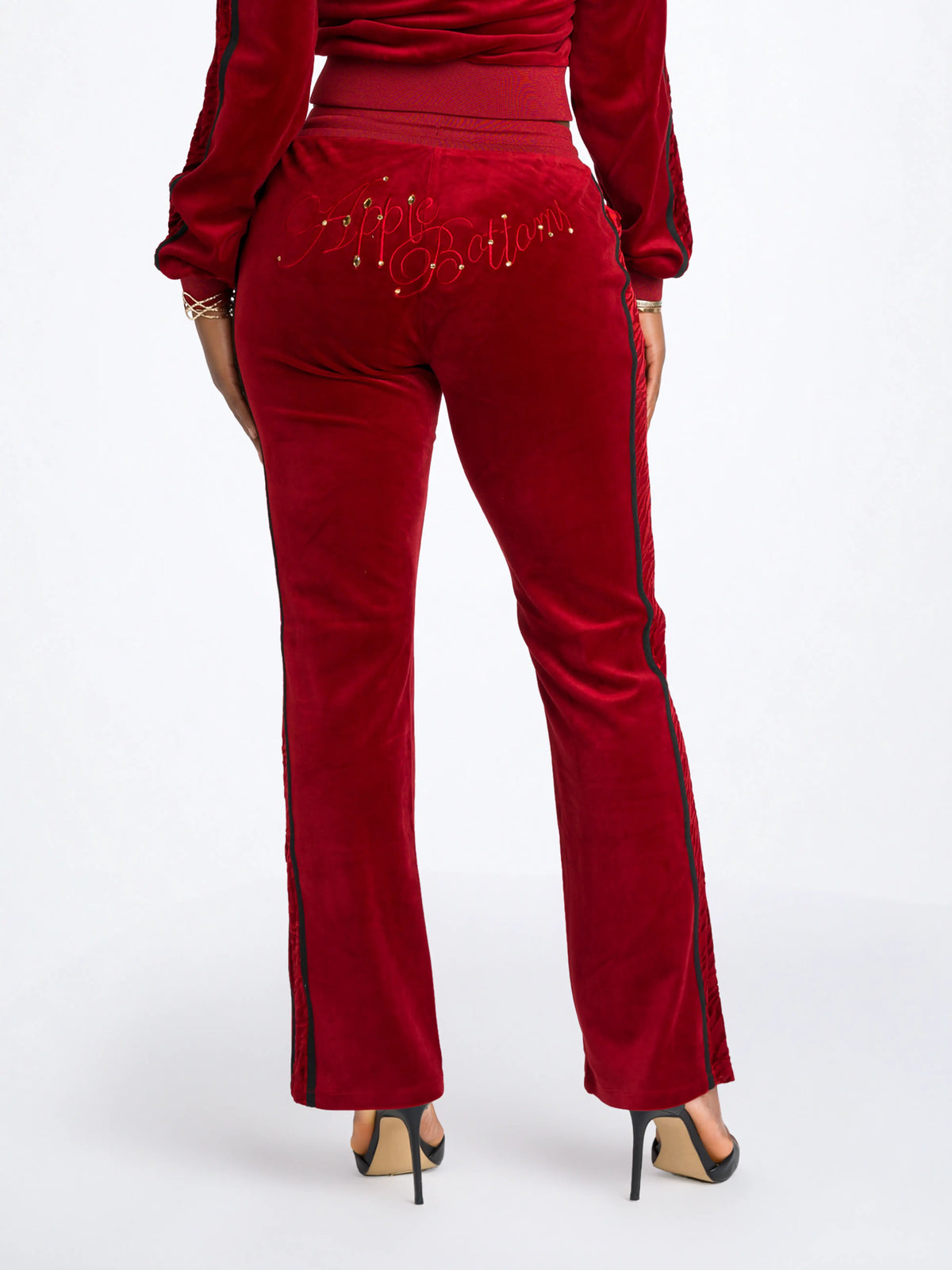 Red with Burnout Trim | Apple Bottoms - Velour Sweatpants Burnout Trim - 2