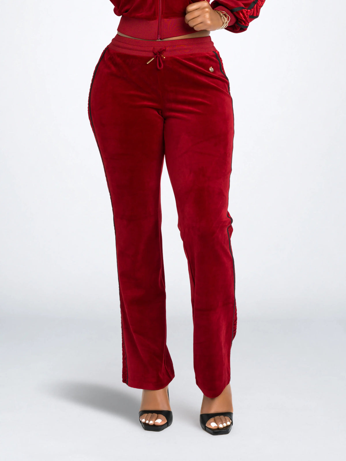 Red with Burnout Trim | Apple Bottoms - Velour Sweatpants Burnout Trim - 1