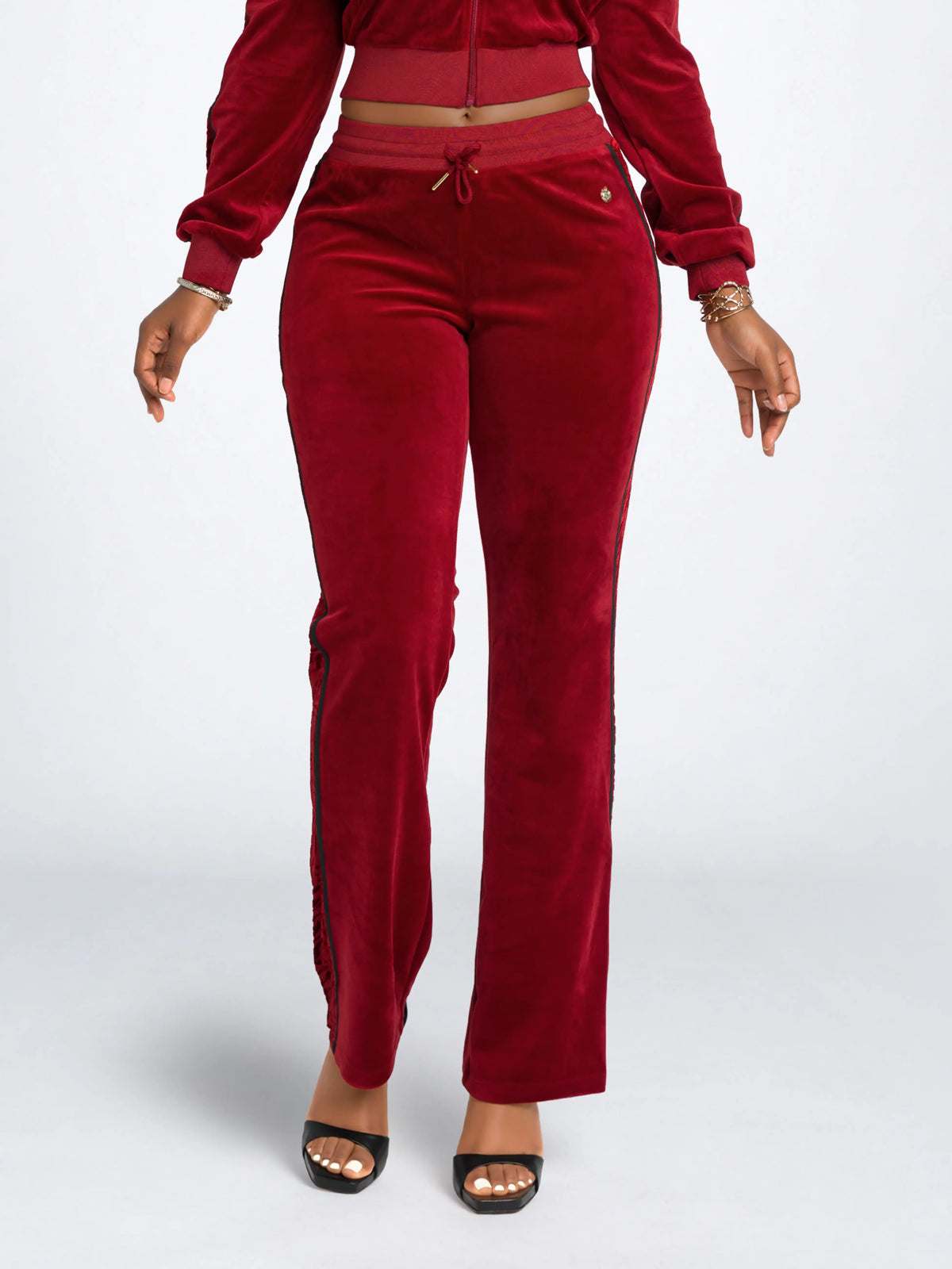 Red with Burnout Trim | Apple Bottoms - Velour Sweatpants Burnout Trim - 3