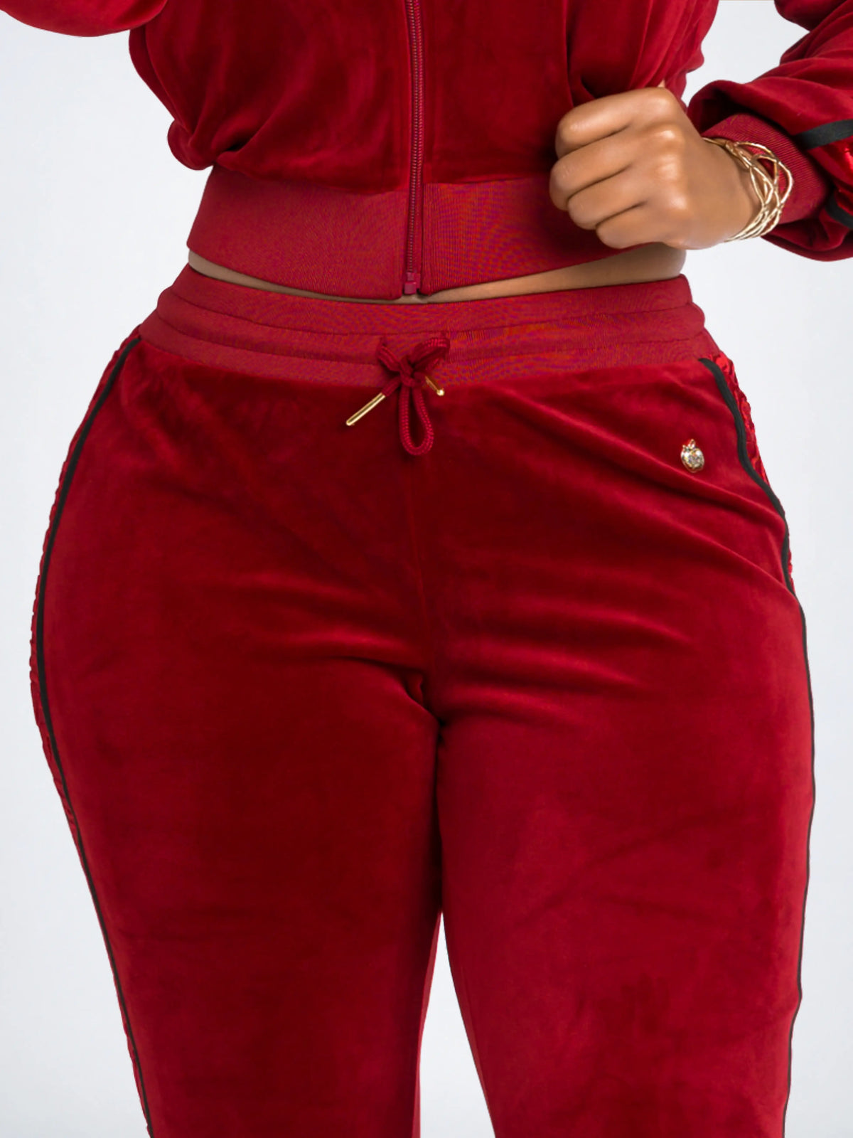 Red with Burnout Trim | Apple Bottoms - AHK-4247 - Velour Sweatpants Burnout Trim - 8