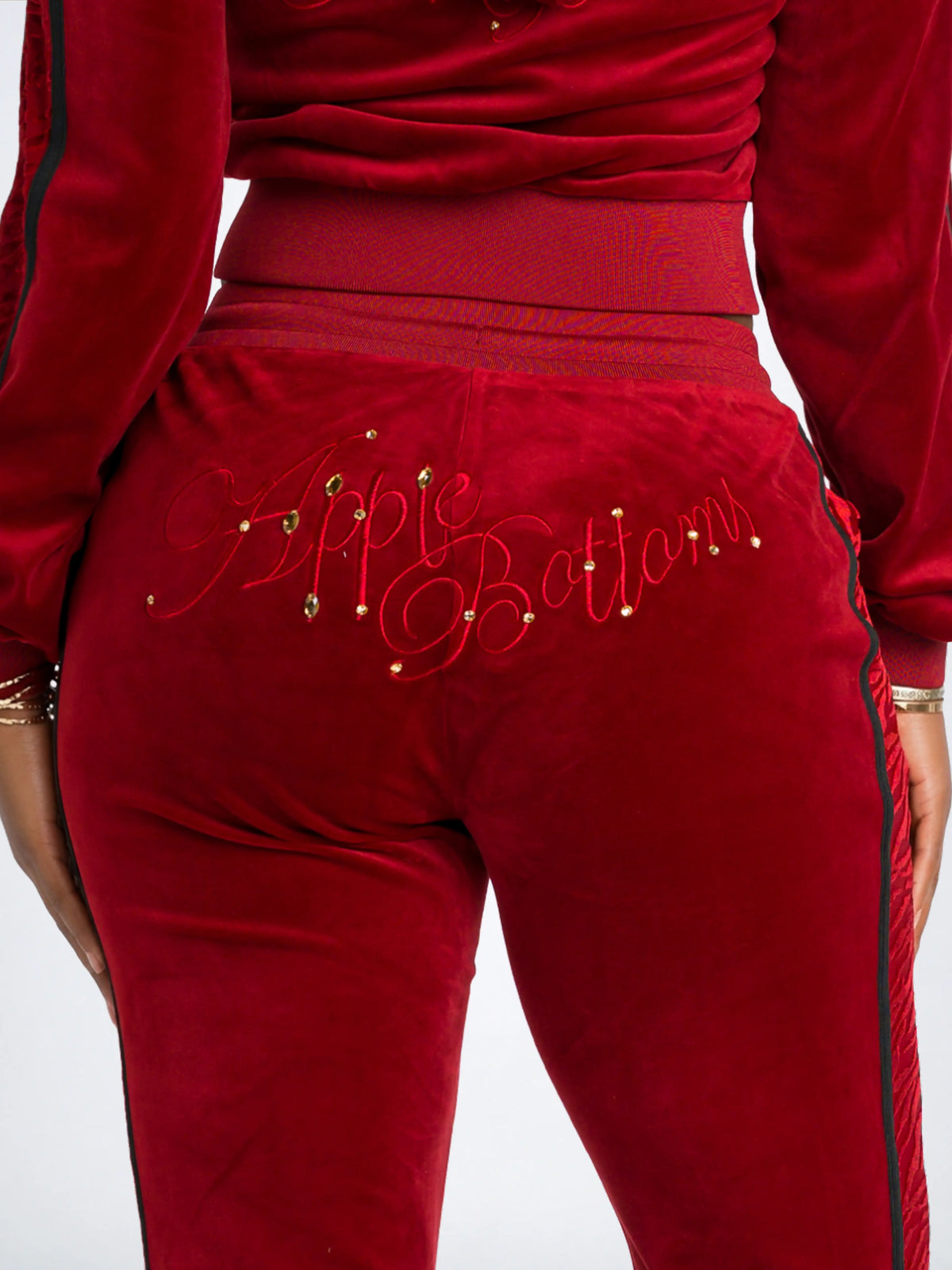 Red with Burnout Trim | Apple Bottoms - AHK-4247 - Velour Sweatpants Burnout Trim - 7