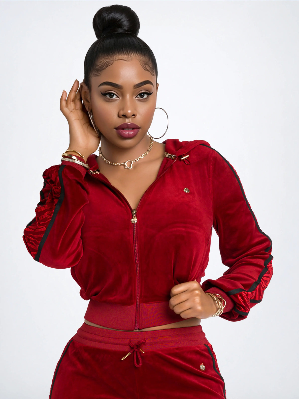 Red with Burnout Trim | Apple Bottoms - AHK-4247 - Velour Sweatpants Burnout Trim - 6