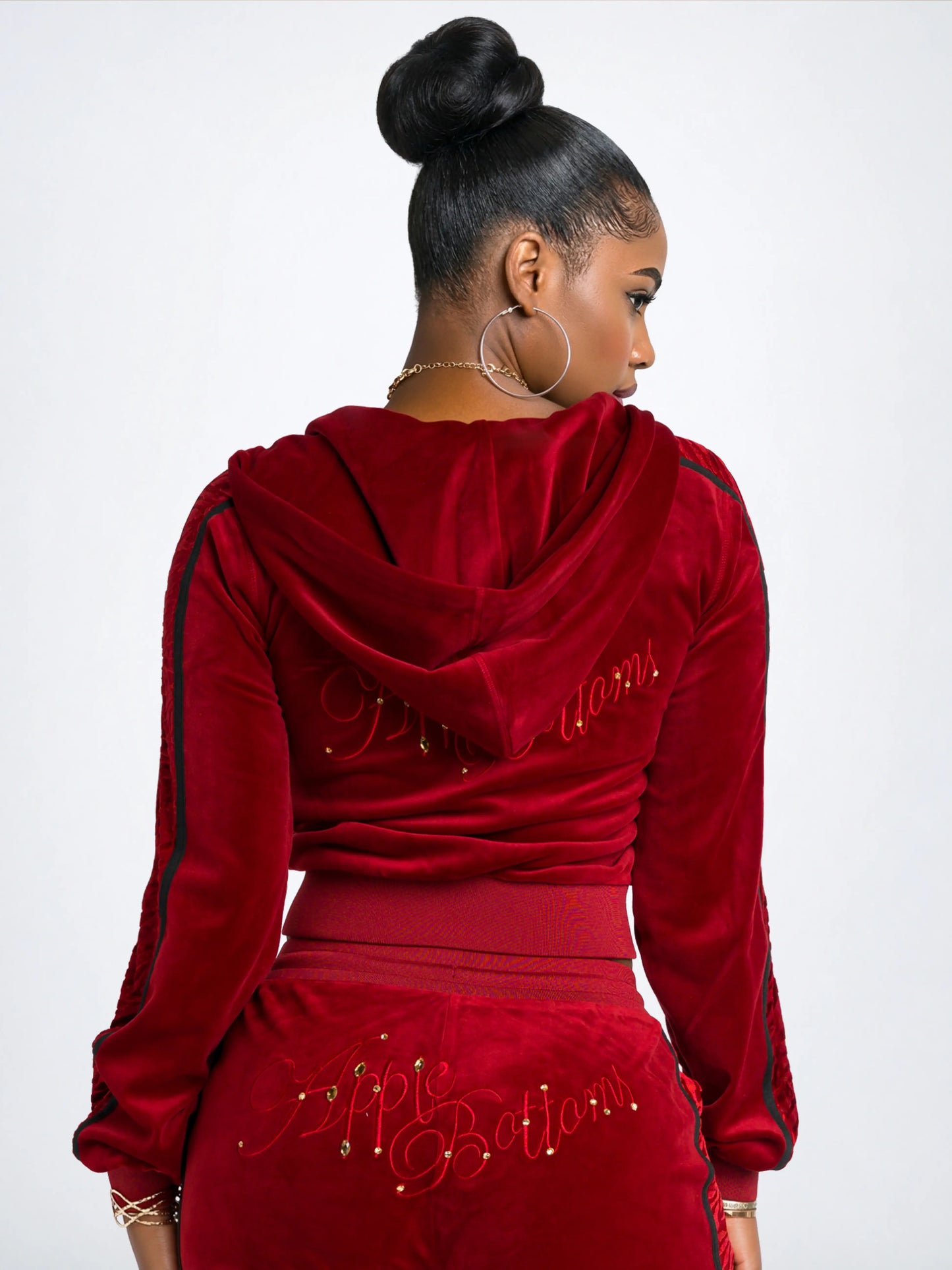 Red with Burnout Trim | Apple Bottoms - AHK-4247 - Velour Sweatpants Burnout Trim - 2