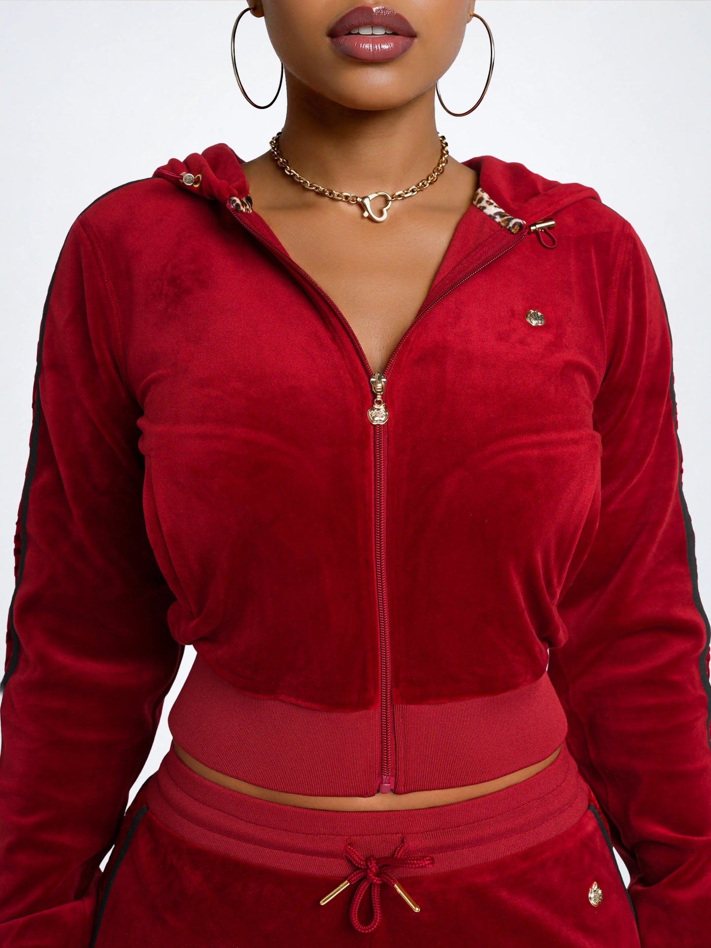 Red with Burnout Trim | Apple Bottoms - AHK-4247 - Velour Sweatpants Burnout Trim - 5