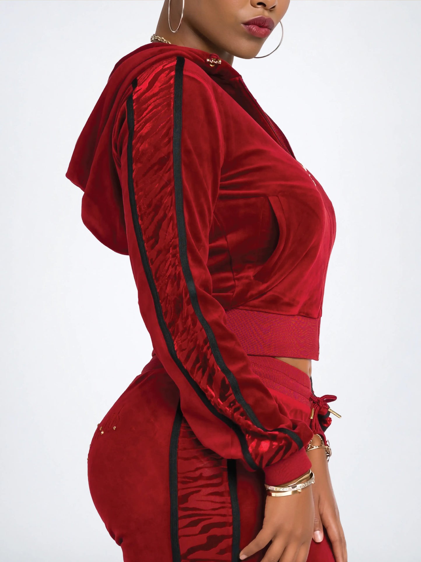 Red with Burnout Trim | Apple Bottoms - AHK-4247 - Velour Sweatpants Burnout Trim - 4