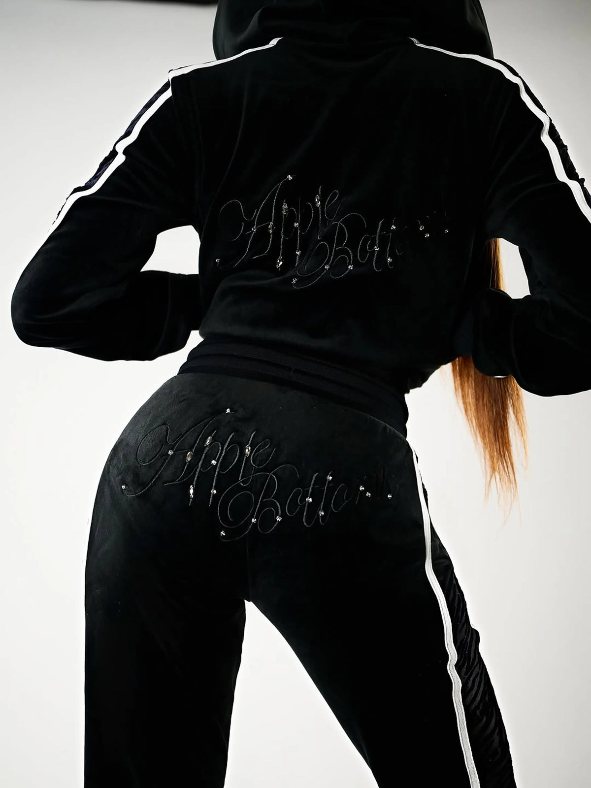Black with Burnout Trim | Apple Bottoms - AHK-4247 - Velour Sweatpants Burnout Trim - UGC - 3