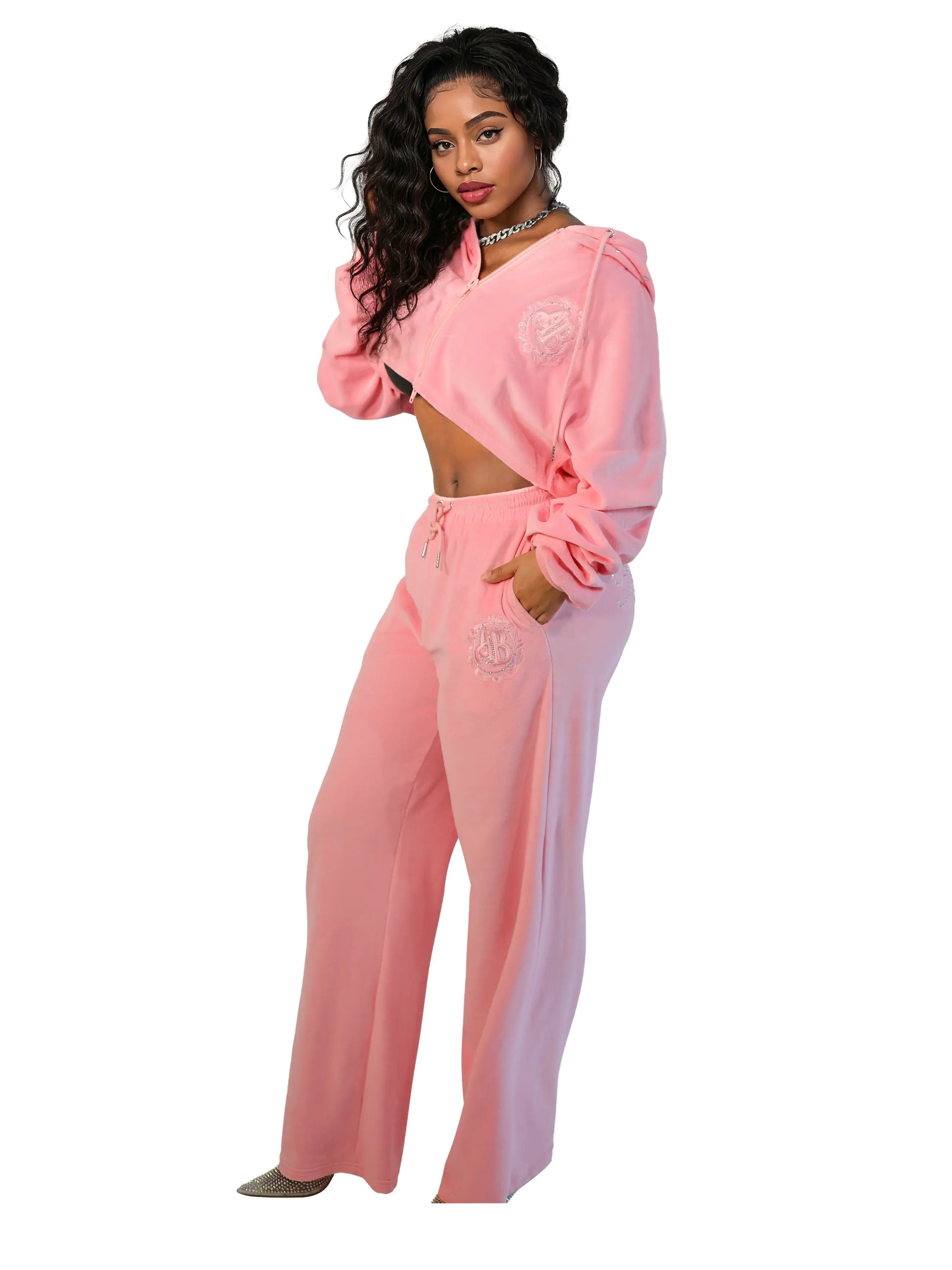 Apple Bottoms - AHK-4253 - Velour Wide Pants Pink - 2