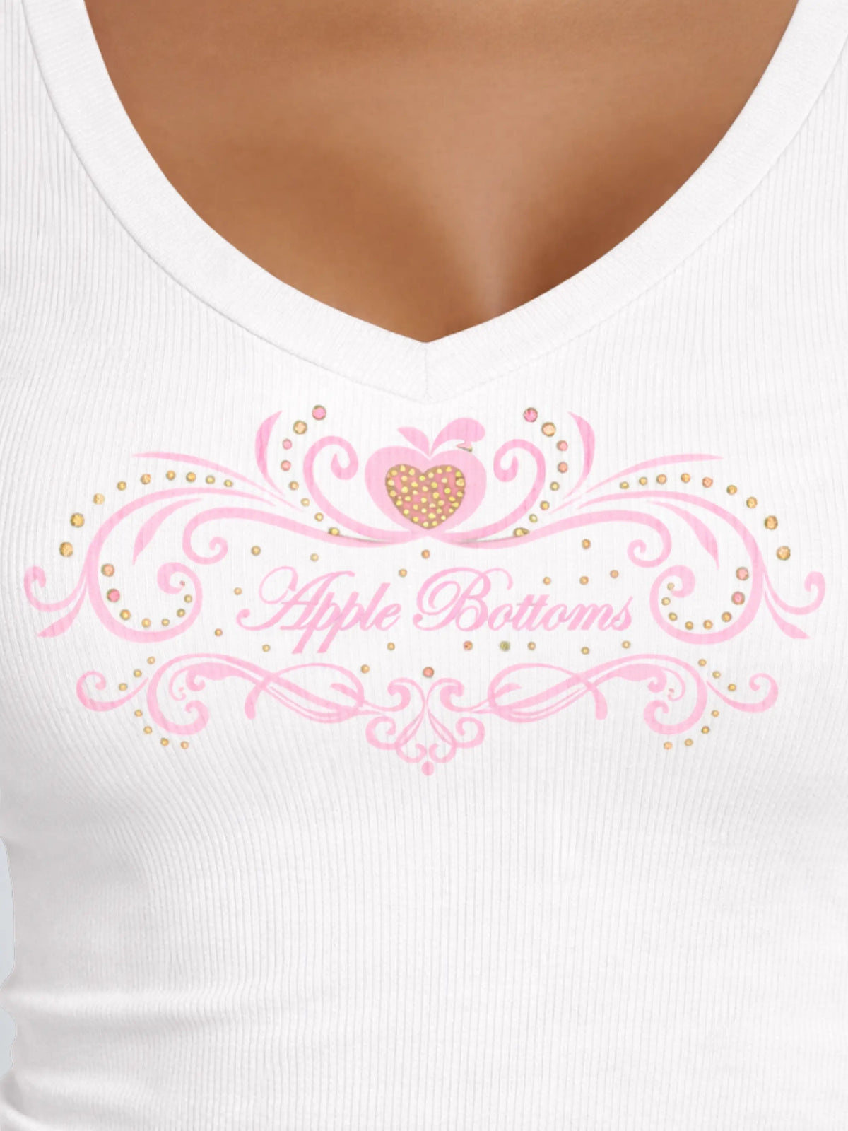 Apple Bottoms - AHK-4256 - V Neck Long Sleeve Ribbed Top - White - 4