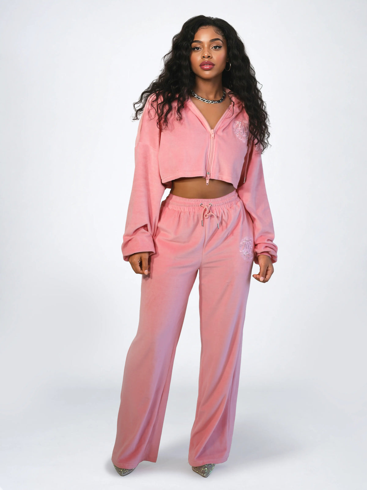 Apple Bottoms - AHK-4253 - Velour Wide Pants Pink - 1